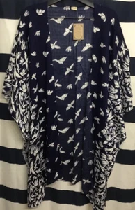 Boutique Kimono Open Shrug Shawl Cover-up One Size Navy Blue/White Doves NEW! - Picture 1 of 11