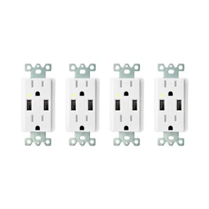 4 Pack 4.2A USB Wall Outlet Charger 15A Tamper Resistant Receptacle TR UL Listed - Imagen 1 de 12