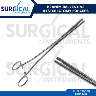 Pinzas de histerectomía ballentina Heaney 8,5" longitudinal, diente único recto Foto 1 de 4