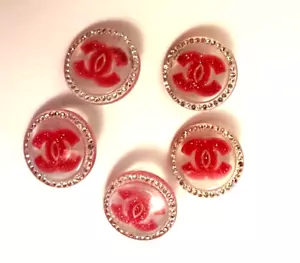 5 CHANEL BUTTONS beautiful pink and clear resin and crystals CC logo Sparkling - Picture 1 of 22