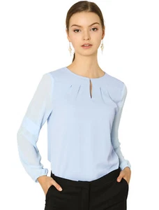 Allgra K Women's Work Chiffon Keyhole Neck Elegant Top - Picture 1 of 8