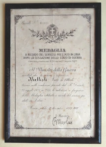 ATTESTATO PER LA MEDAGLIA DEL SERVIZIO IN LIBIA DOPO LA CESSAZIONE DELLA GUERRA - Foto 1 di 1