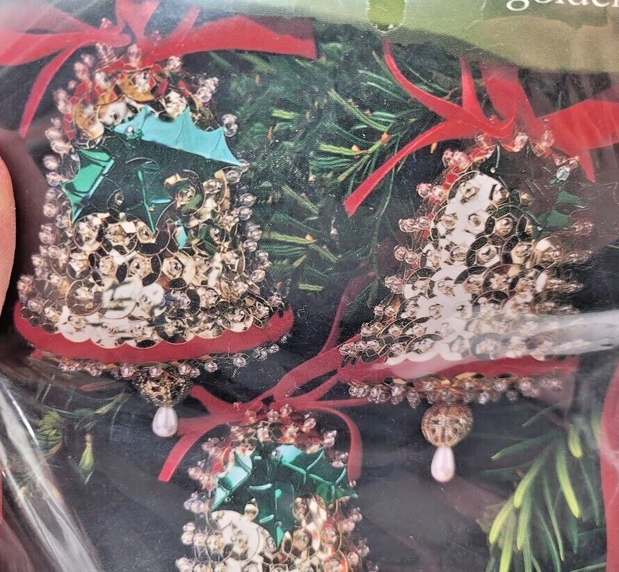 Sulyn Holiday Golden Bells Vtg Sequin Bead Christmas Ornament Kit Makes 3