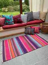 Pink Cotton Rug Striped Multi Colour Recycled Yarn Rugs In Small Medium Large