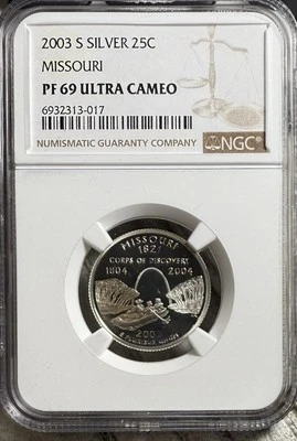 2003 S Silver Statehood Quarter, Missouri, NGC PF 69 ULTRA CAMEO - Image 1 of 3