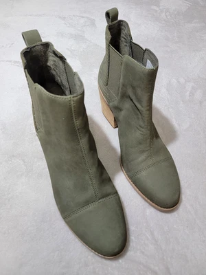 TOMS Ankle Boots Womens 11 W Nubuck Everly Olive Chelsea Pull On Stacked Heel - Image 1 of 4