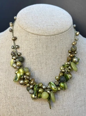 Collar Gargantilla Vintage Verde Barroco Perla Jade Plata de Ley 925 Nefrita Foto 1 de 4