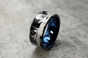 Unisex Adults Black Tungsten Golf Sports Putt Driver Fairway Wedding Ring - 10mm - Picture 1 of 3