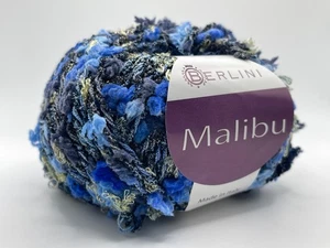 Berlini Malibu Yarn 76 Cobalt Blue Cream Gold + Bulky Component Metallic 50g 57y - Picture 1 of 6