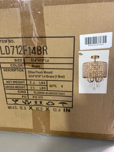 Living District Elise 4 Light 14" 712 Flush Mount, Brass - LD712F14BR - Picture 1 of 2