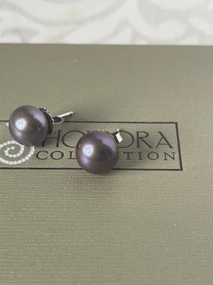 BRINCOS PERFURADOS HONORA CULTURED VIOLET 9 MM PÉROLA ST PRATA ROXO - Imagem 1 de 4