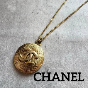 CHANEL Gold Coco Mark Round Pendant Necklace Vintage Authentic 51cm Chain - Picture 1 of 8