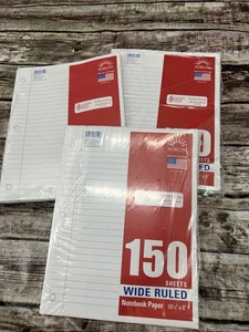3 Pack of Norcom Tools 150 Sheets Wide Ruled Filler Paper (10.5" x 8") Brand New - Picture 1 of 2