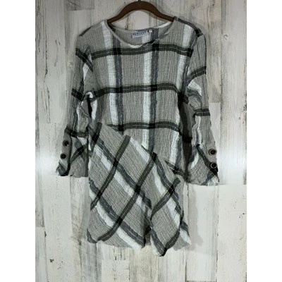Habitat Clothes To Live In Plaid Tunic Size Large Gauzy Stretchy Linen Blend - Image 1 of 4
