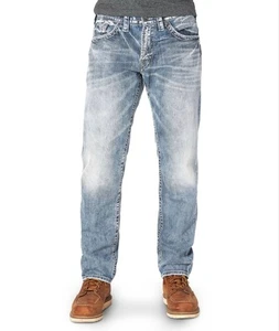 Pantalones de mezclilla Silver Jeans Co Eddie para hombre calce relajado 38x32 lavado ligero desgastado - Imagen 1 de 10