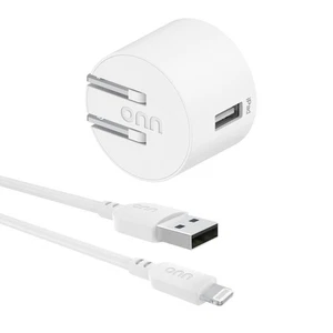Onn 12W USB-A Wall Charger with 3Ft Lightning Cable, MFI Certified, White - Picture 1 of 11