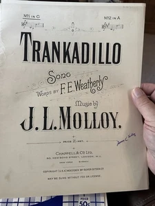 B 1895 9x12 UK (London) Oddity sheet music TRANKADILLO by J.L.Malloy - Picture 1 of 3
