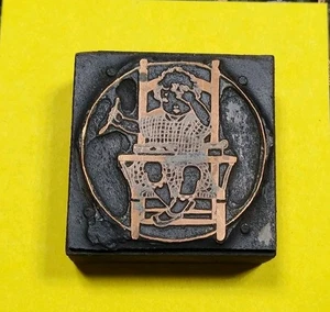 Antik Vintage Baby Mädchen Hochstuhl Buchdruck Druck Typ Ornament Schnitt Stempel Block - Bild 1 von 2