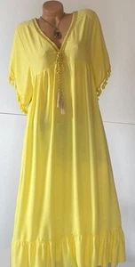 ITALY Gr.44,46,48 Kleid,Tunika,Longshirt,Spitze,Häkel,Volant,Oversize,gelb,Neu - Bild 1 von 4
