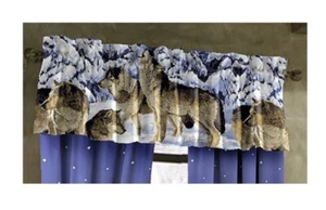 Midnight Wolves Window Valance 20" x 84" Blue Howling Wolf Window Top Treatment - Picture 1 of 2