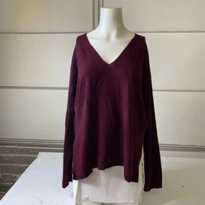 MASSIMO DUTTI V-neck Wool Blend Knit Sweater Women's Size M Burgundy - Picture 1 of 7