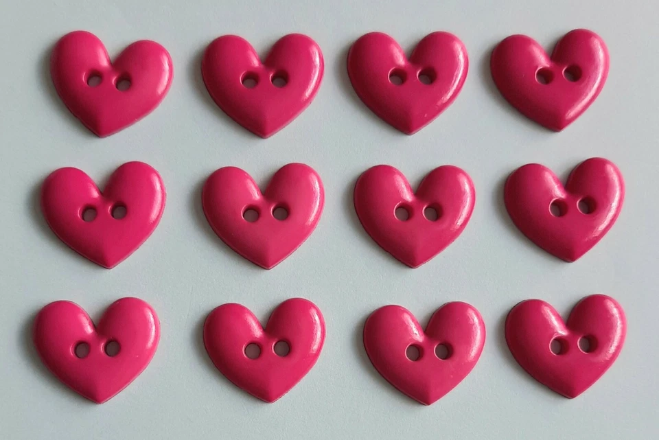8 x 18mm Large Bright Pink Hearts Plastic Buttons - LL901 - Image 1 of 1