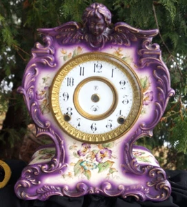 Antico orologio cinese 1890 porcellana Kroeber mantello cherubino BISOGNA AIUTO - FINISCIMI - Foto 1 di 14