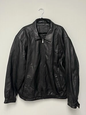 Chaqueta de motociclista vintage Croft & Barrow de cuero negra talla XXLT Foto 1 de 4