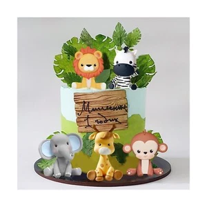 Jungle Safari Animal Cake Topper with Lion Giraffe Monkey Elephant Zebra for ... - Picture 1 of 7