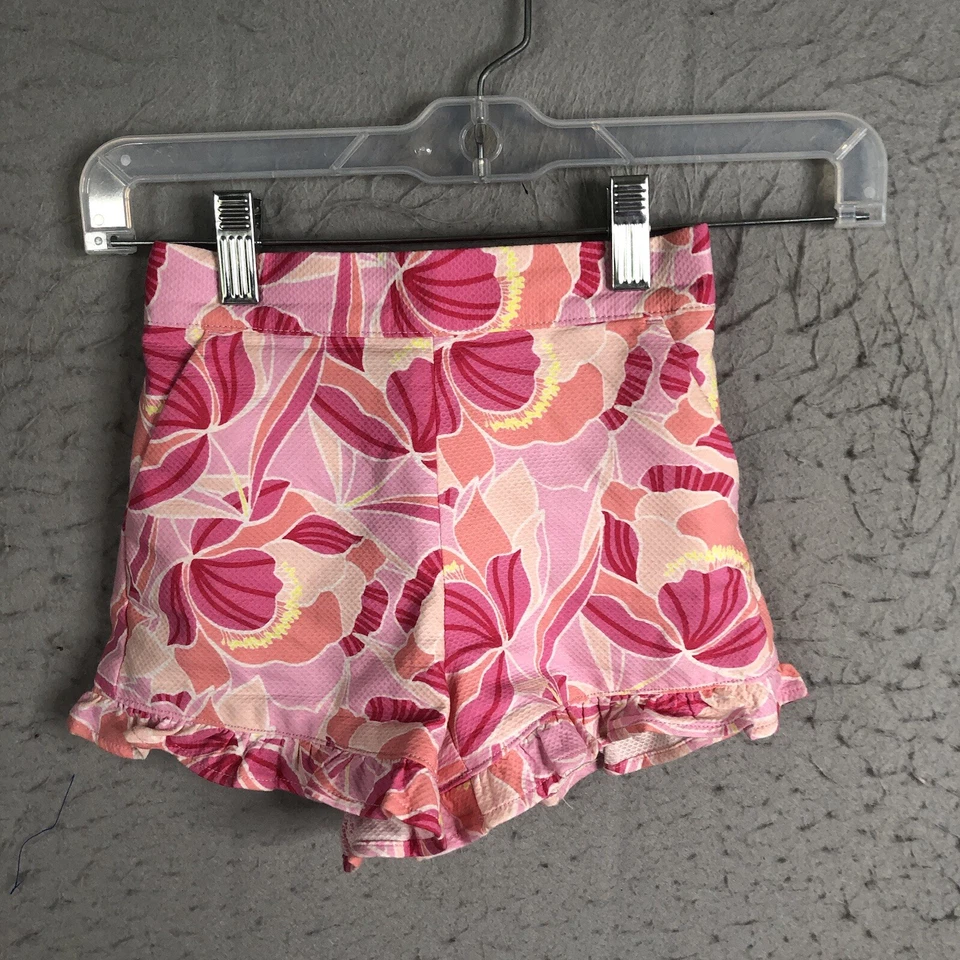 Janie And Jack Shorts Girls 7 Pink Floral Peony Ruffle Beach Feminine Bright - Image 1 of 4