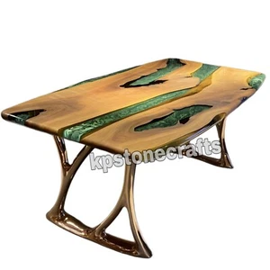 Custom Walnut Epoxy Dining Table | Live Edge Resin Desk | Metallic Green Epoxy R - Picture 1 of 9