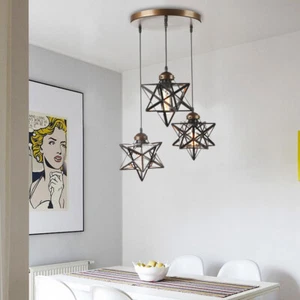 Moravian Star Pendant Light Fixtures 3 Heads Metal Glass Shade Ceiling Light - Picture 1 of 12