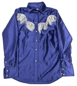Vintage ROCKMOUNT Ranch Wear Mens Western Shirt Purple Satin Pearl Snap Chest - Picture 1 of 3