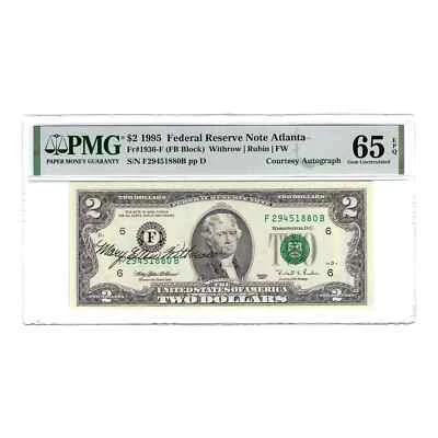 $2 1995 Small Size $2 Federal Reserve Notes 1936-F  PMG 65 Withrow Signed - Image 1 of 2
