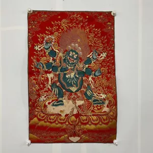 35" Decorazione Tibet Panno Seta Ricamo Buddismo Thangka Mahakala Murale Bhairav - Foto 1 di 8