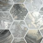 Marbled Hexagon Geometric Silver Charcoal Grey Metallic Marble Wallpaper 908502