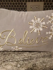 Christmas Theme 'BELIEVE' Beaded Snowflake Accents - Gold Embroidery Lettering  - Picture 1 of 7