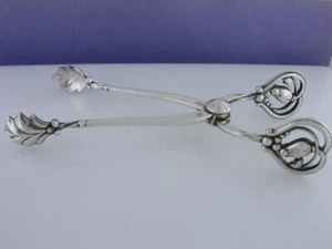 Pinzas para servir hielo GEORG JENSEN de plata esterlina raras flor Dinamarca - Imagen 1 de 10