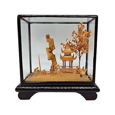 Chinesisches Diorama Schaukasten Korkschnitzerei Haus Baum Handwerkskunst • 22.95€