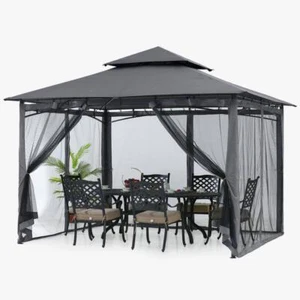 ABCCANOPY Gazebos 120"x110" Rectangle Mosquito Net Steel Pyramid Patio Gray - Picture 1 of 6