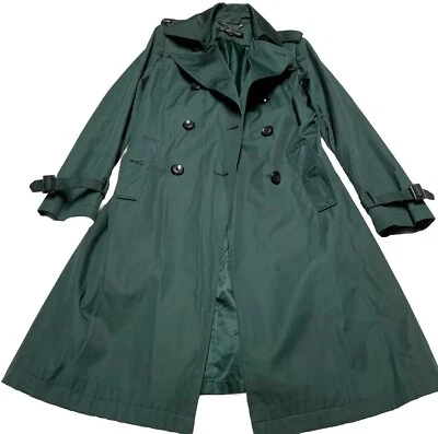 Ellen Tracy Women's S Green Double-Breasted Mid-Length Belted Trench Rain Jacket - Image 1 of 4