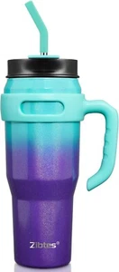 Zibtes 40 oz Insulated Tumbler With Lid Handle Straw Purple Teal NEW - Picture 1 of 2