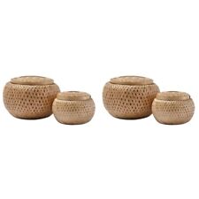 Set mit 4 Kleinen Dekorativen Bambus Körben mit Deckel Zur Aufbewahrung Kle1643