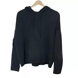 Eileen Fisher Textured Boxy Pullover Hoodie Black Size M Long Sleeve Oversized - Picture 1 of 7