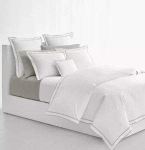 Ralph Lauren FULL QUEEN Spencer Border Sateen White Sage Green Duvet Cover