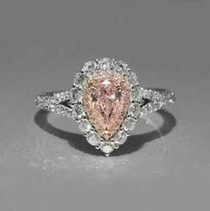 Lab Created Sapphire 3.00Ct Pear Cut Halo Engagement Ring 14k White Gold Plated - Picture 1 of 7