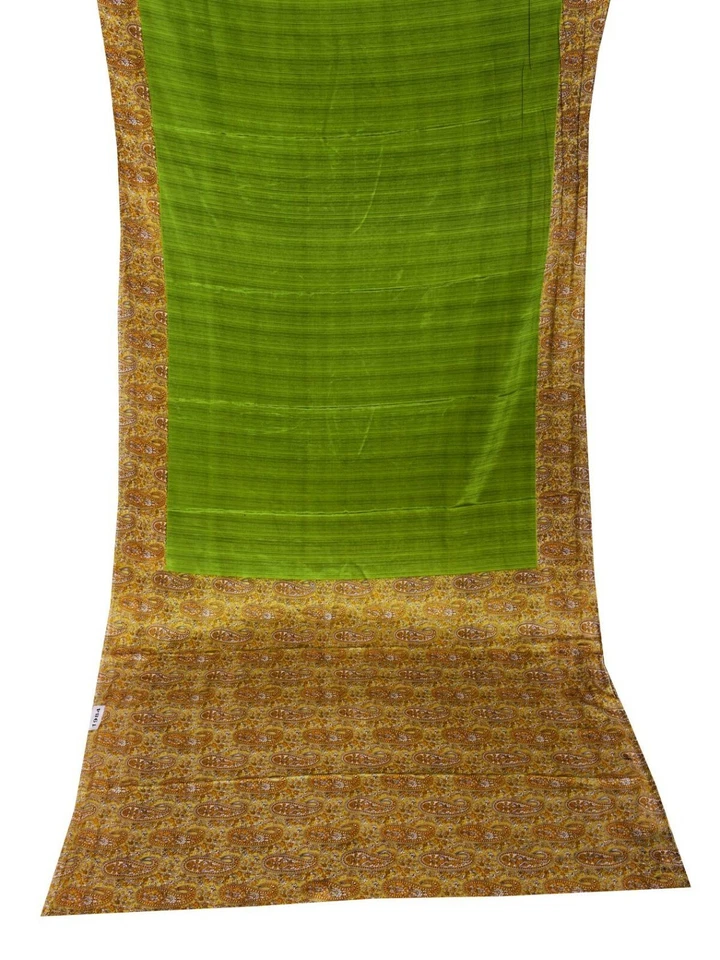 Vintage Green Indian Sarees 100% Pure Silk Printed Sari Craft Fabric Dress Sew - Image 1 of 3