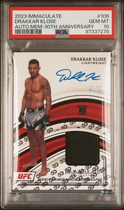 Drakkar Klose 2023 Panini Immaculate UFC #106 Auto /30 Rookie PSA 10 POP 1 - Picture 1 of 2