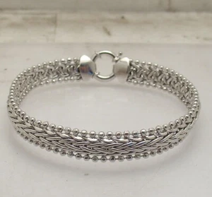 Beaded Border Wheat Spiga Chain Bracelet Anti-Tarnish Real 925 Sterling Silver - Picture 1 of 4