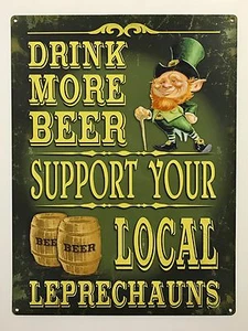 Drink Beer Support Leprechauns - Tin Metal Wall Sign - Picture 1 of 1